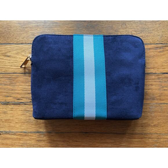 Retro Navy Blue Faux Suede Striped Zip Pouch/Clutch (NWOT) - Picture 2 of 9